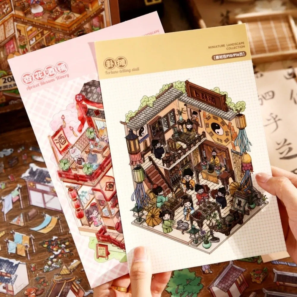 3D Ancient-Style Miniature Scene Stickers – PET Craft Kit Craft Sticker Set HIP