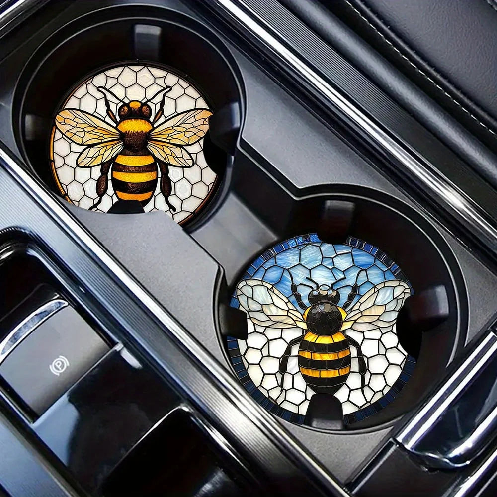2-Pack Bee Honeycomb Car Cup Holder Coasters – 2D Printed Car Cup Holder Coaster HIP