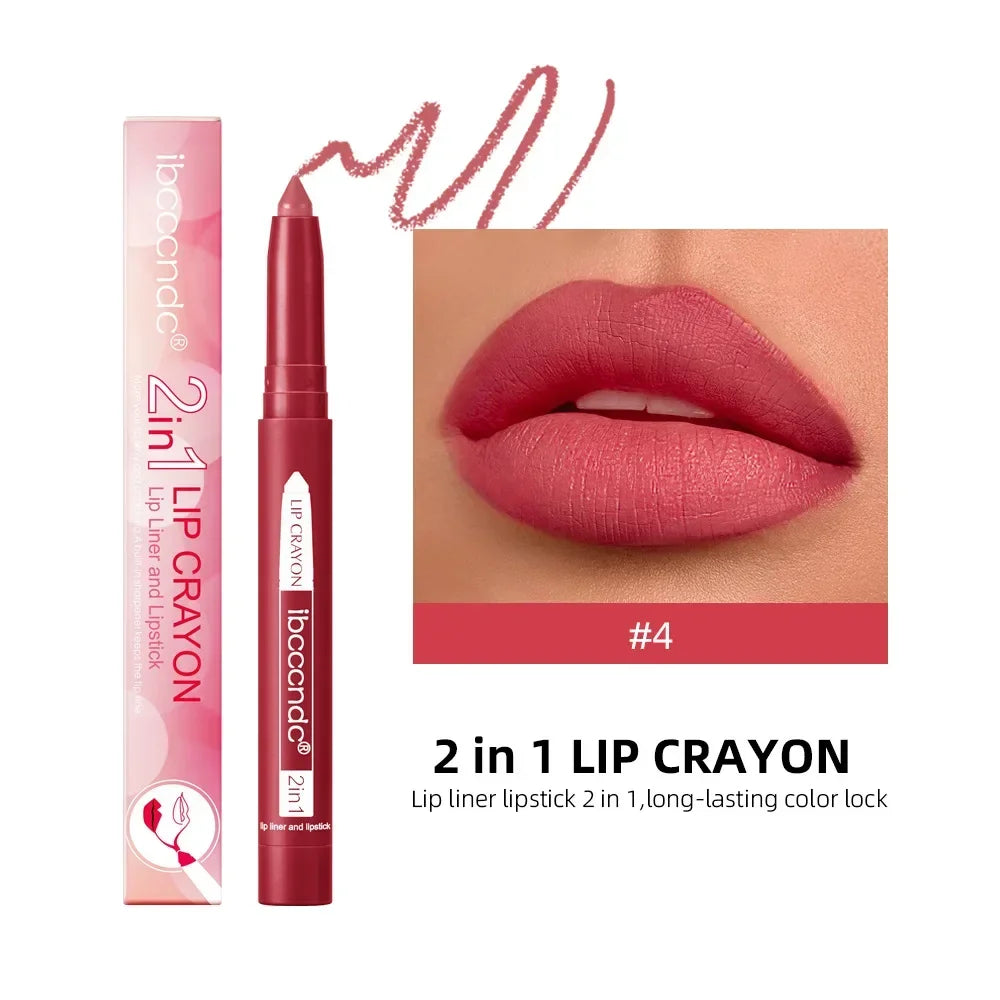 2-in-1 Lip Liner Waterproof Long Lasting Matte Lipstick Pencil Nude Pink Lips Outline Makeup Crayon Stick Lip Tint Line Cosmetic HIP 04