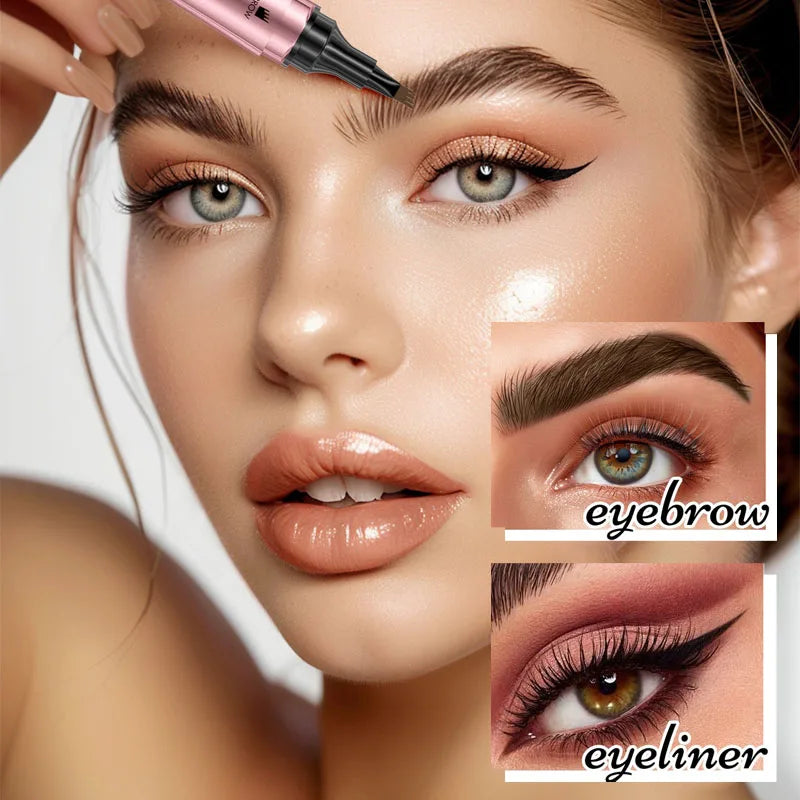 4 Fork Tip Eyebrow Eyeliner Pencil Waterproof 2IN1 4Point Microblading Liquid Wild Eyebrow Tattoo Pen Lasting Fine Sketch Makeup HIP