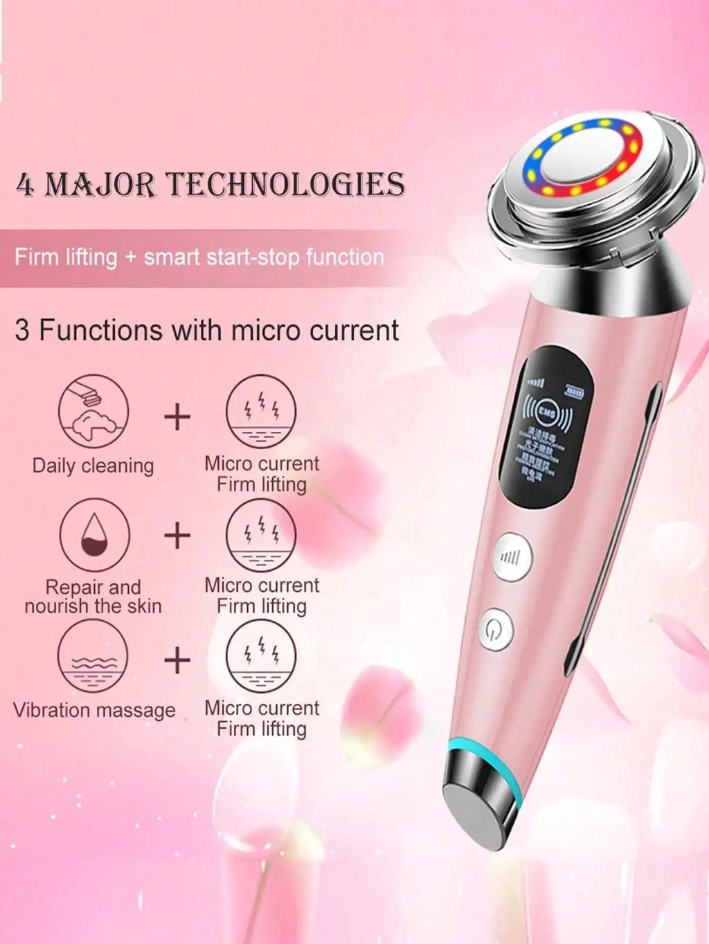 RF Face Lifting Massager – LED Photon & Radio Frequency Device RF Beauty Massager HIP pink