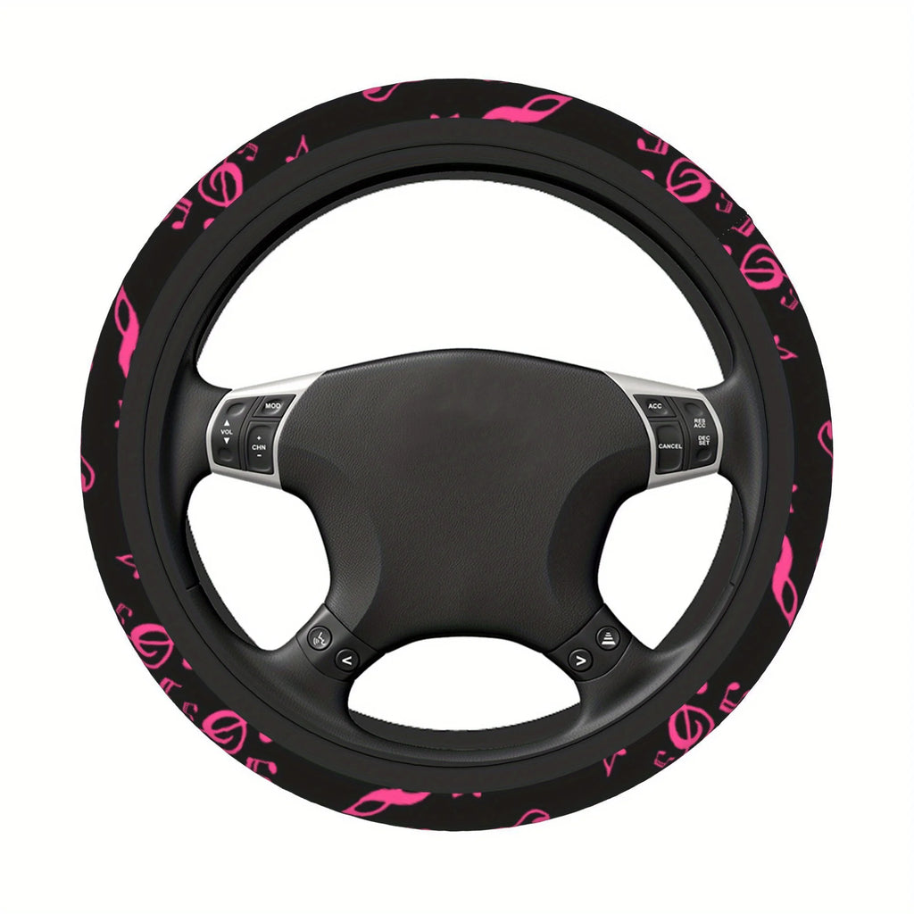 Pink Music Notes Steering Wheel Cover – Universal Soft Grip Steering Wheel Cover HIP