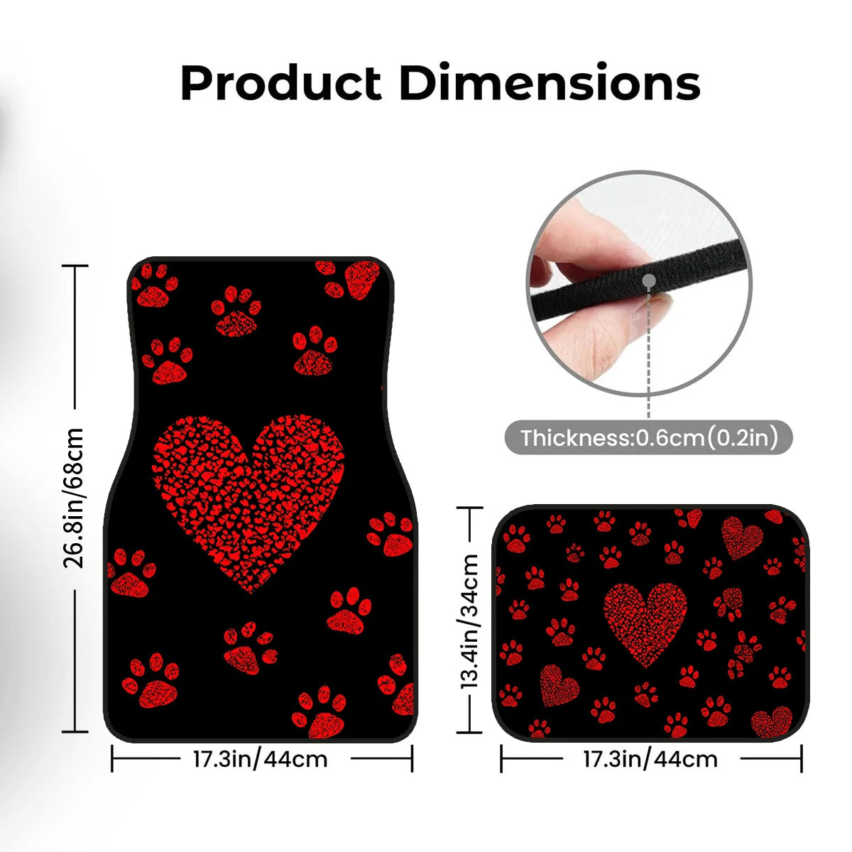 4-Piece Red Paw Print Car Floor Mats – Universal All-Season Car Floor Mats HIP