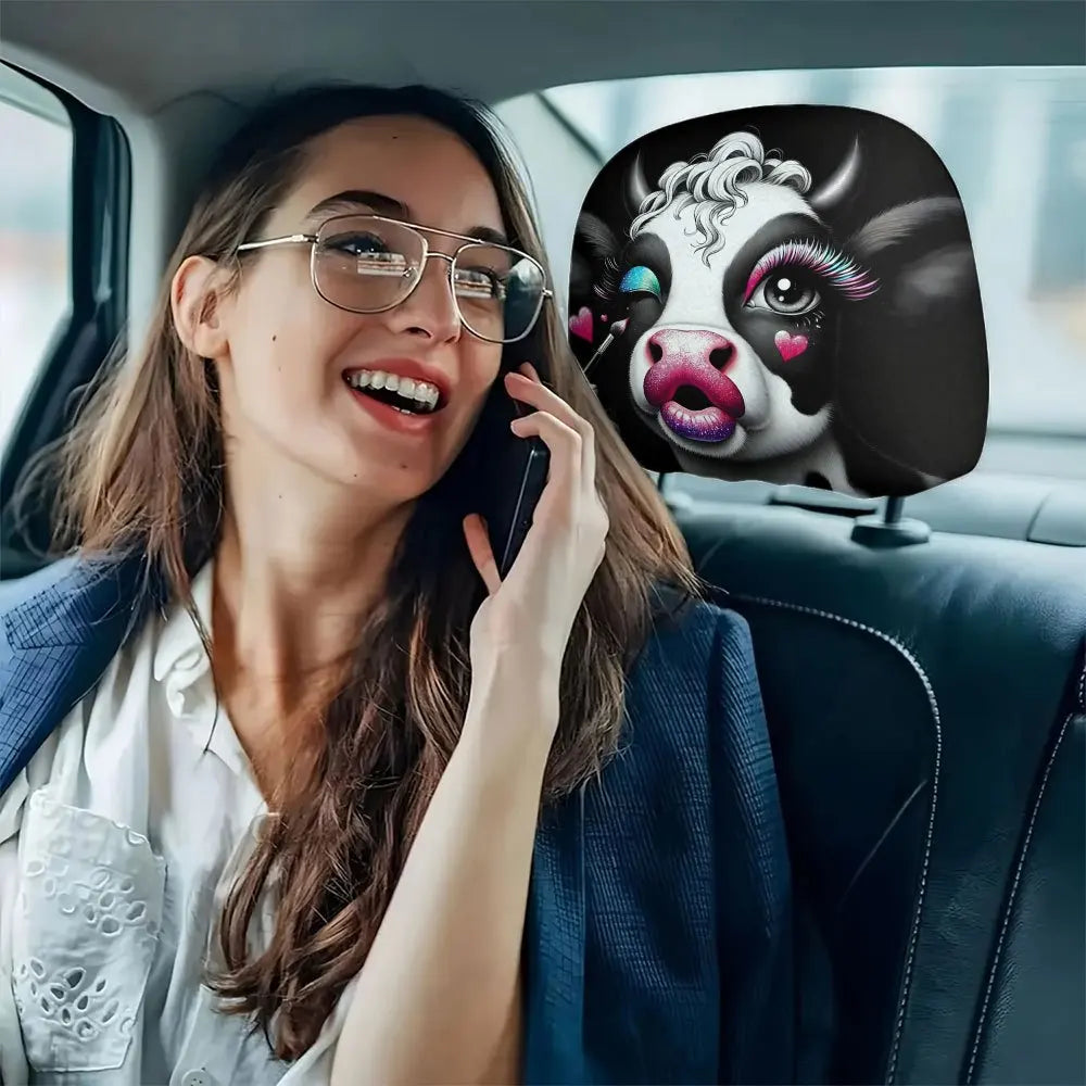 Cow Print Car Headrest Covers Set of 2 – Washable Polyester Car Headrest Cover HIP