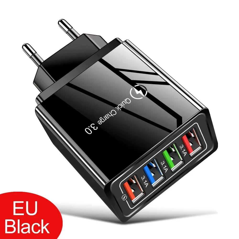OLPAY 4-Port USB Wall Charger 45W – Quick Charge 3.0 EU/US USB Wall Charger HIP Black-EU Plug