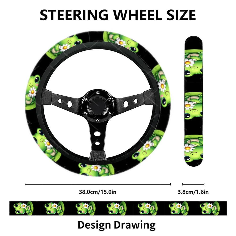 Cute Frog & Daisy Steering Wheel Cover – Easy Install Steering Wheel Cover HIP