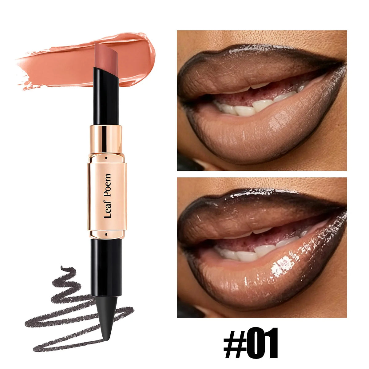 2‑in‑1 Slanted Tip Lip Liner Lipstick Matte Velvet Lip Contour Moisturizing Long Lasting Non‑dry Lip Makeup Daily Party Cosmetic HIP 01