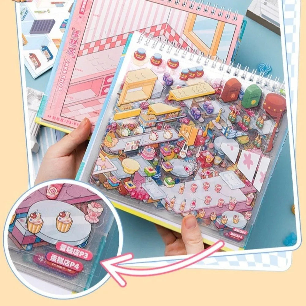 3D Shop Scene Sticker Book – 10 Miniature Scenes | PET 3D Scene Sticker Book HIP