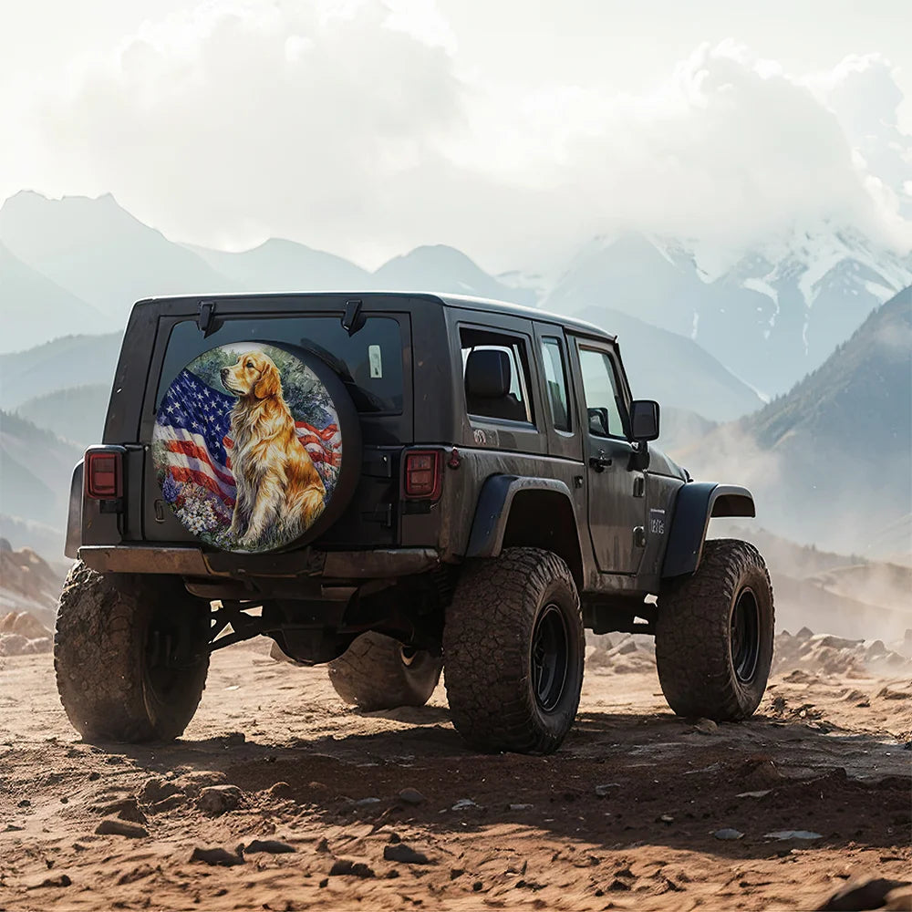 Patriotic Golden Retriever Spare Tire Cover – SUV & Jeep Spare Tire Cover HIP