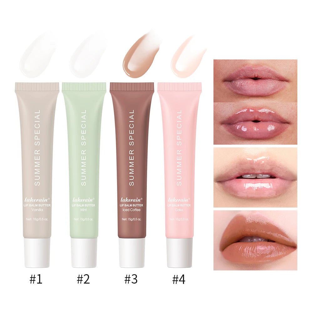 Summer Lip Balm Moisturizing Mirror Lip Gloss Lip Vanilla Mint Iced Coffee Cake Smell Lipstick Transparent Lip Oil Makeup HIP 4pcs1set