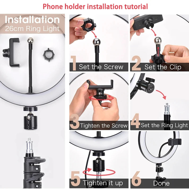 10" Dimmable LED Selfie Ring Light with Tripod & Phone Stand LED Ring Light HIP