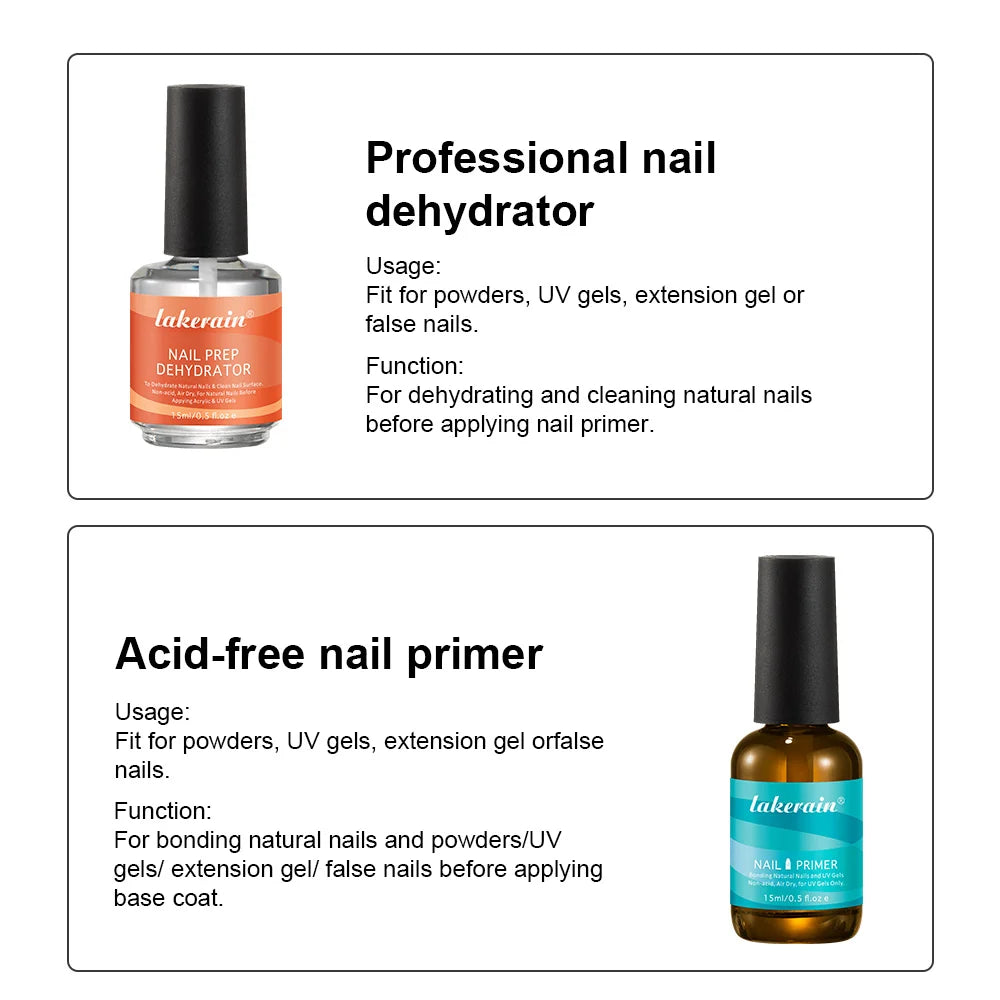 2Pcs 15ml Nail Primer Fast Air Dry Prep Dehydrator For Nail Soak Off Base Primer Gel First Nails Gel for Manicure Tools HIP