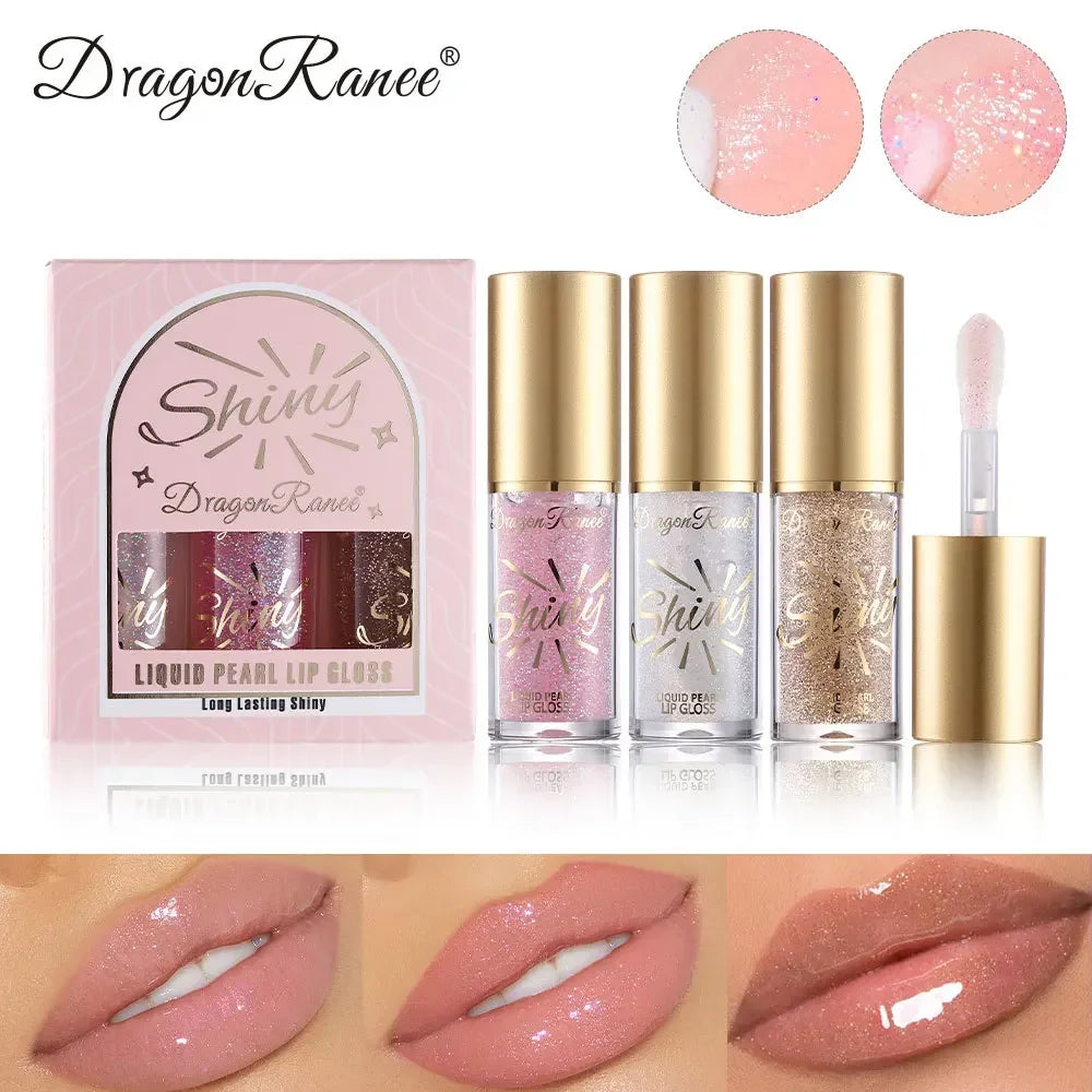 Mirror Pearl Lip Gloss Set – Shimmer Lip Oil Glaze 3-Pack Lip Gloss Set HIP