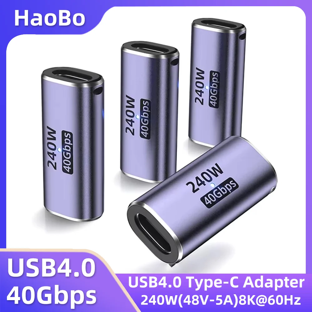 USB-C Female to Female Adapter 240W PD 40Gbps 8K – 4 Pack USB-C Coupler Adapter HIP