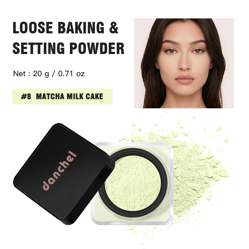 8 Colors Loose Baking Setting Powder Waterproof Sweat Resistant Long Lasting Oil Control Matte Blurring Pores Brightening Makeup HIP 8Matcha Milk Cake