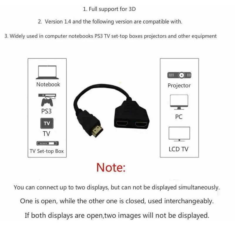HDMI Splitter Cable 1 In 2 Out – 1080p HD Adapter HDMI Splitter Cable HIP