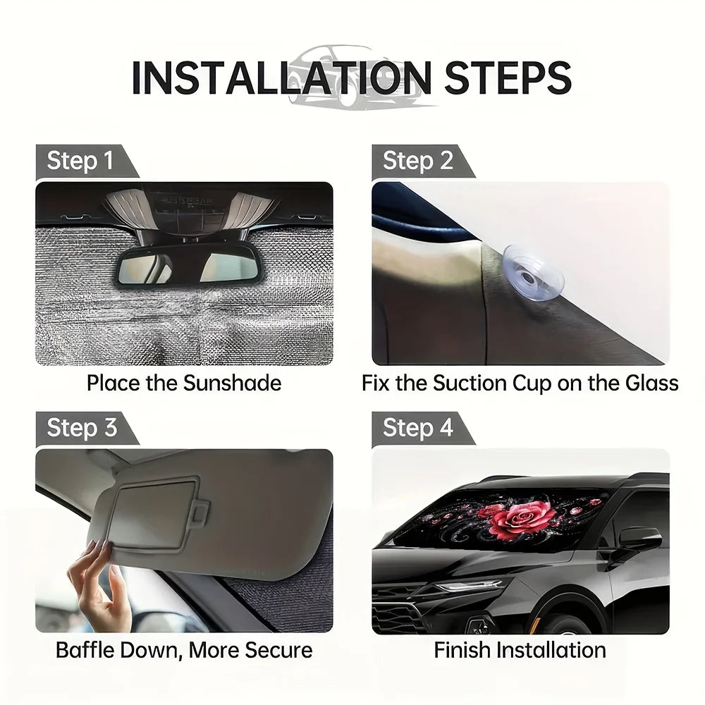 Red Rose Car Windshield Sunshade – Lightweight & Stylish Car Windshield Sunshade HIP