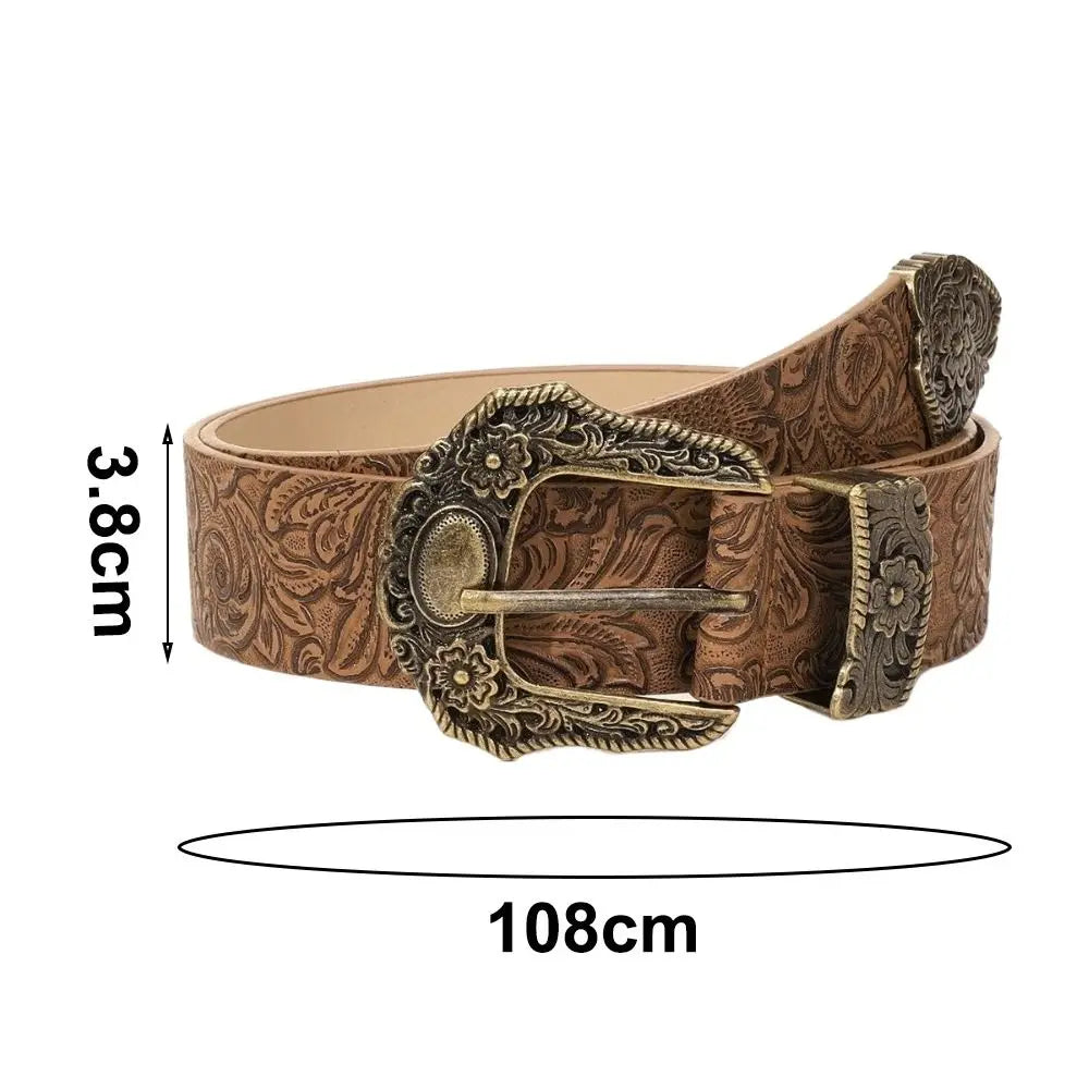 Wide Western Cowboy Belt – PU Leather Vintage Buckle Unisex Fashion Belt HIP