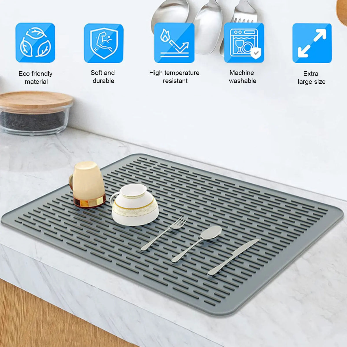 Kitchen Hot Pot Mat Raised Line Heat Resistant Tabletop Anti Slip Silicone Kitchen Counter Drain Pad for Stovetop HIP
