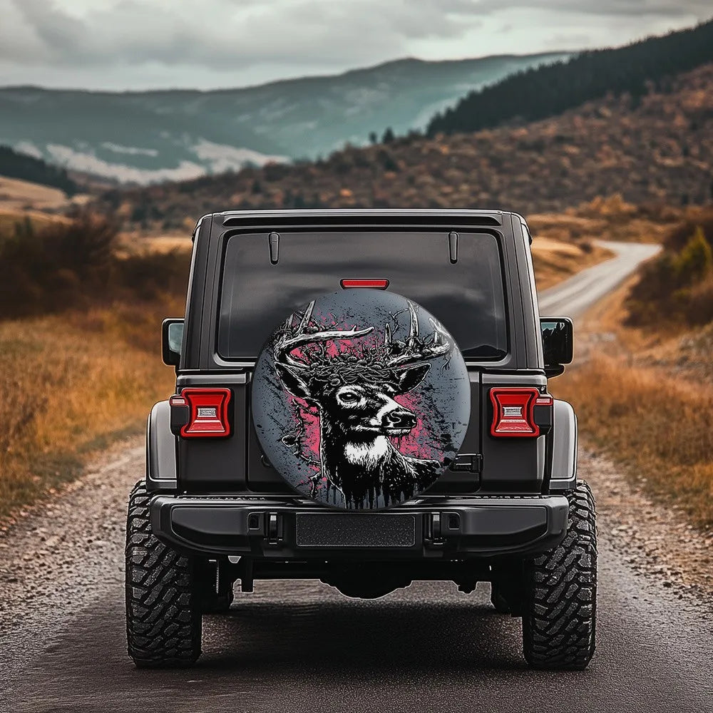 Gothic Deer Head Spare Tire Cover – Off-Road Wheel Protector Spare Tire Cover HIP 1 17 in