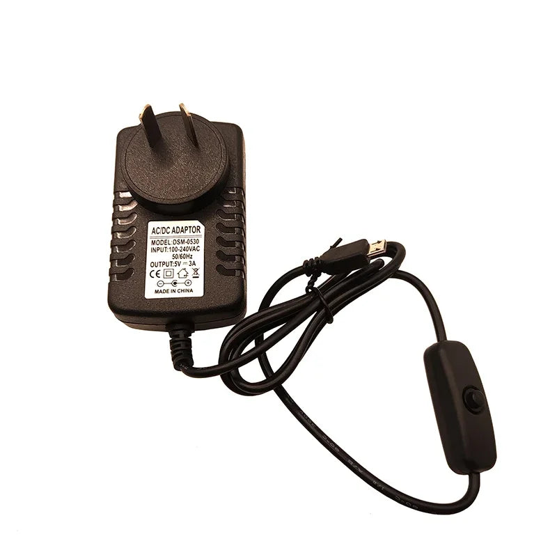 5V 3A Micro USB Power Adapter with Switch – Raspberry Pi USB Power Adapter HIP
