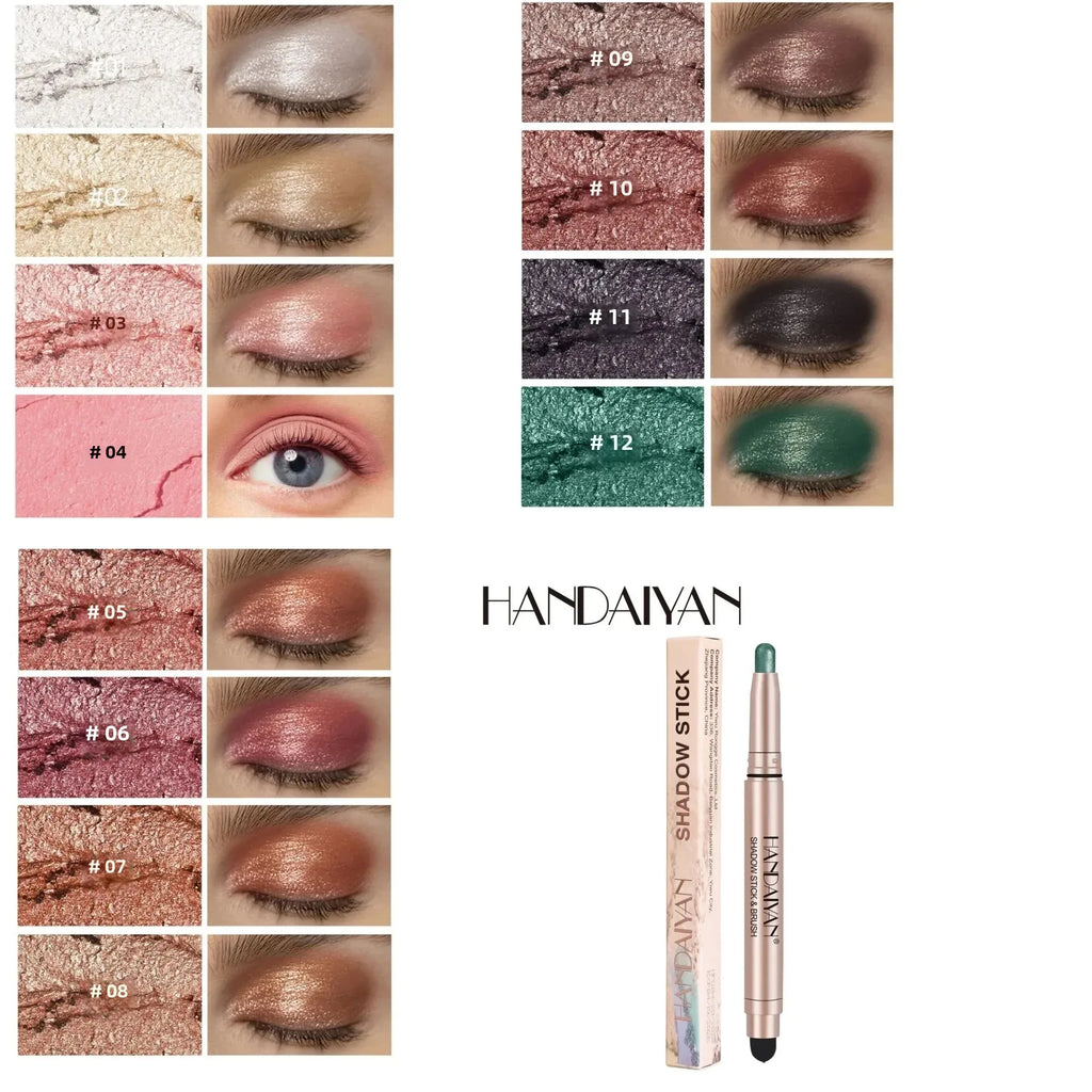12-Color Shimmer Eyeshadow Stick – Waterproof Double-Ended Eyeshadow Stick Pen HIP