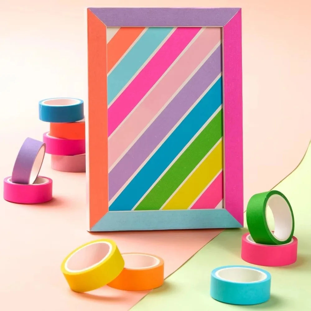 10-Roll Rainbow Fluorescent Washi Tape Set – DIY Journals & Crafts Decorative Washi Tape HIP