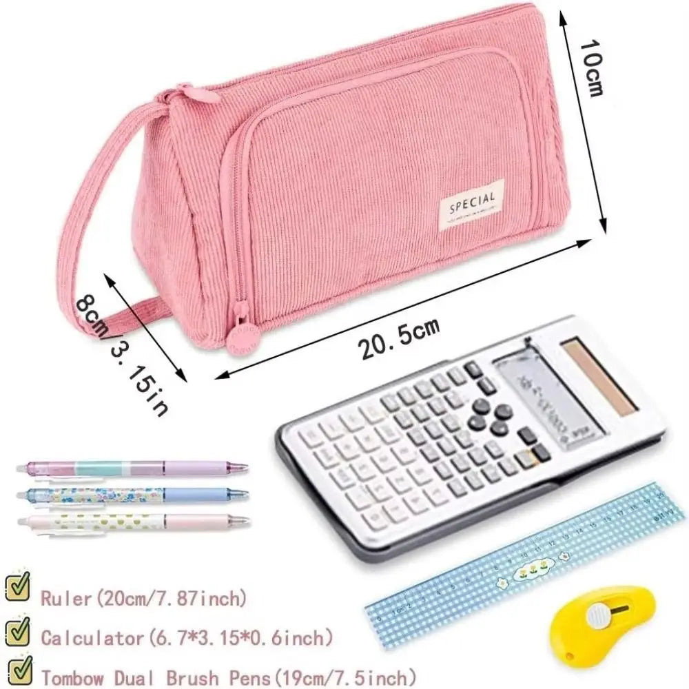 Corduroy Pencil Case Large Capacity Double-Layer Pen Bag Pencil Case HIP