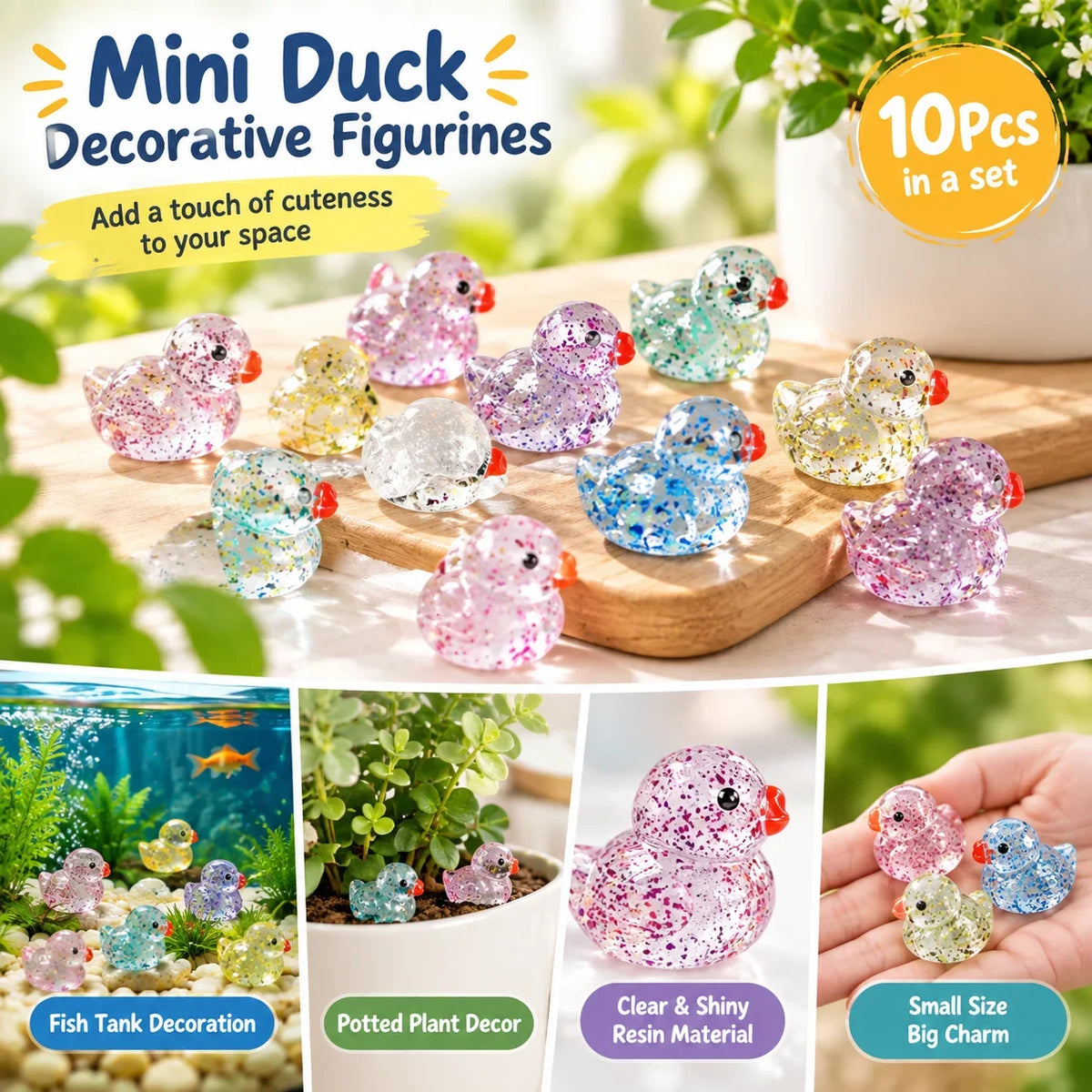 10Pcs Sparkling Mini Duck Decorations Figurine for Landscape Fish Tank Pottery Decoration DIY Mini Landscape Decoration HIP