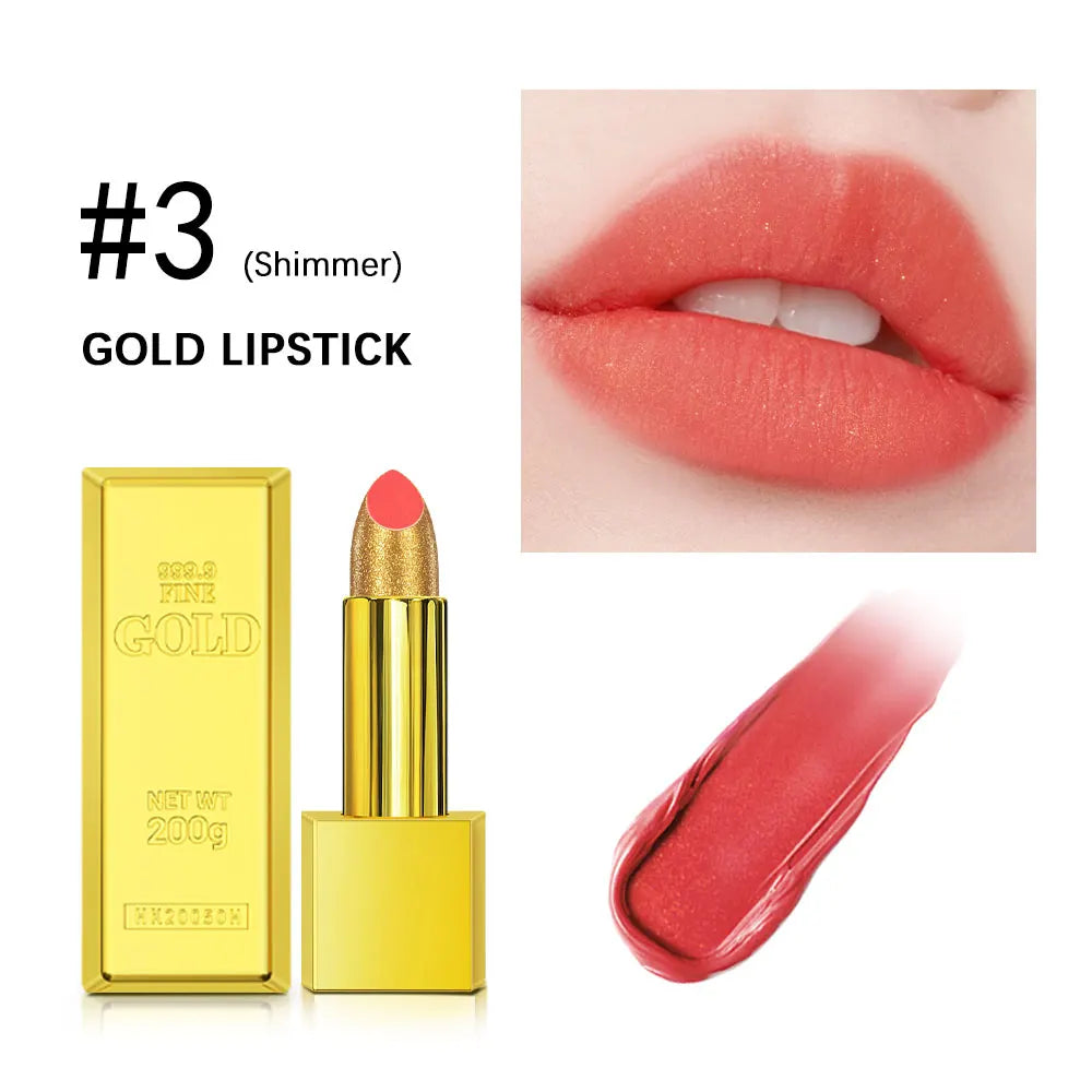 Glitter Sexy Lipstick Shimmer Gold Lipstick Long Lasting Waterproof Cosmetic Gold Brick Tube Valentine's Day Gift For Woman HIP color 3