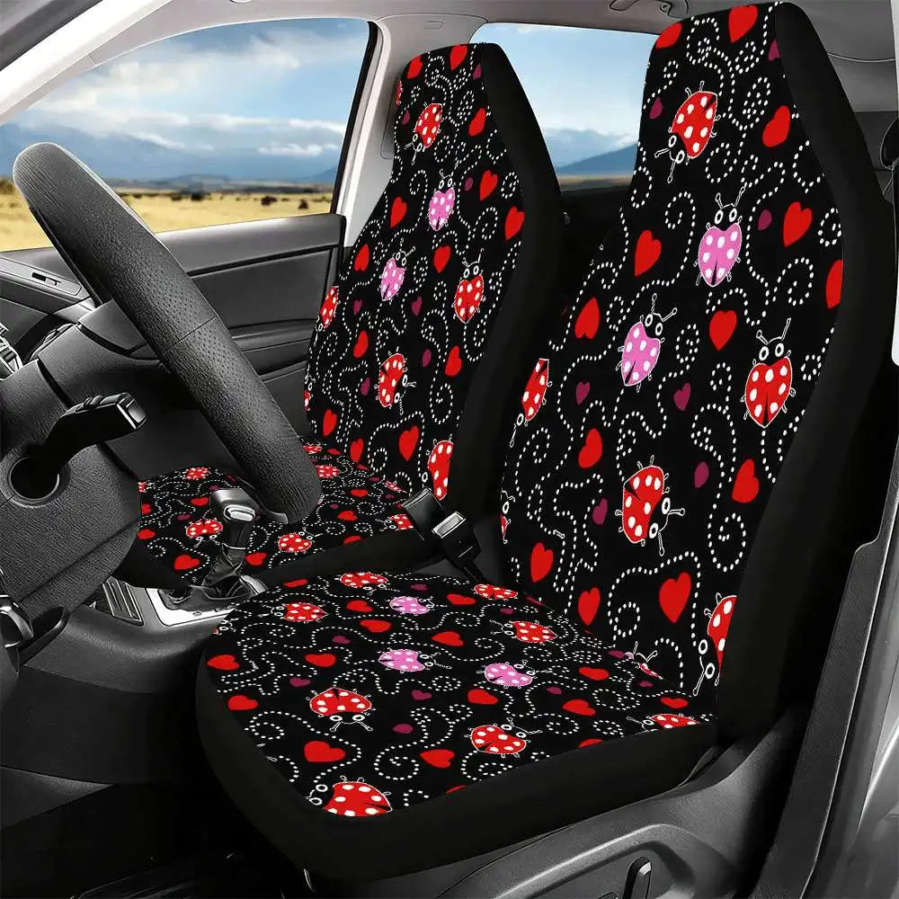 2-Pack Ladybug Heart Car Seat Covers – High Back Polyester Car Seat Covers HIP