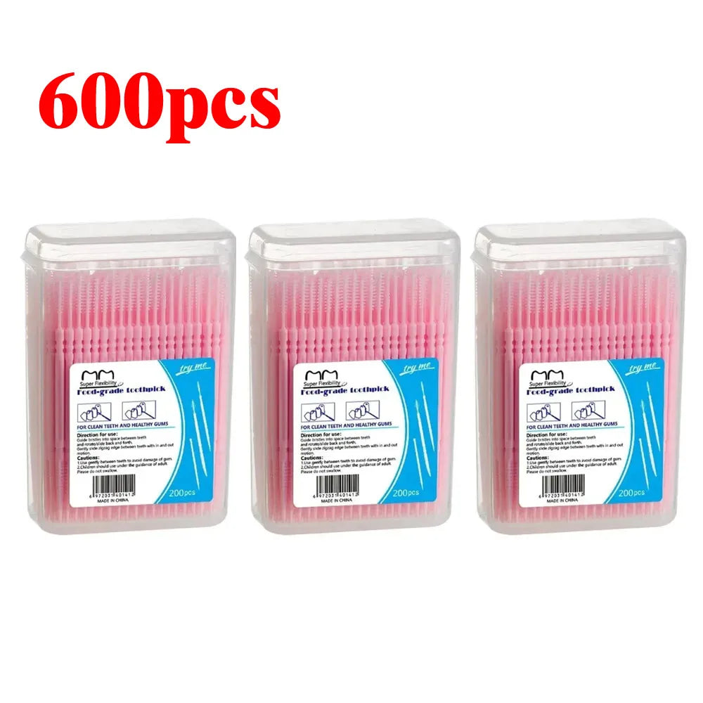 RUZOFO Double-Headed Interdental Toothpicks 120/200 PCS Box Interdental Toothpick HIP C685-Pink 600pcs