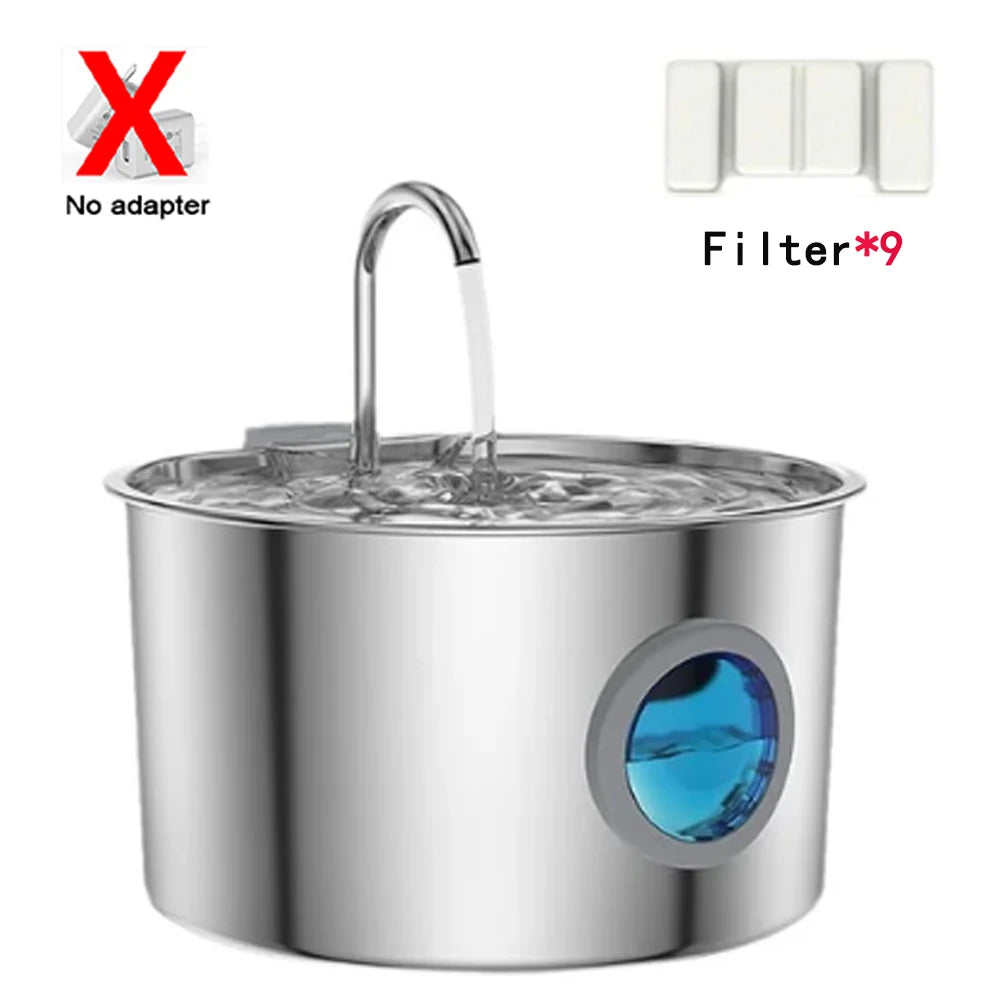 3.2L Stainless Steel Pet Water Dispenser USB Plug in Power Supply Silent Filter Cat and Dog Water Dispenser HIP Dispenser-9Filter