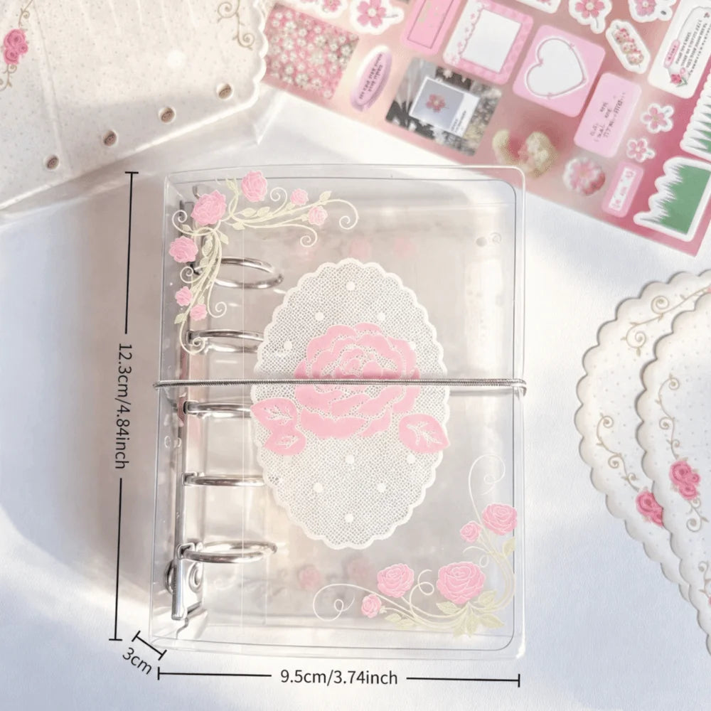 M5 Pocket Binder Journal – Rose Print PVC Loose Leaf Notebook Pocket Binder Journal HIP