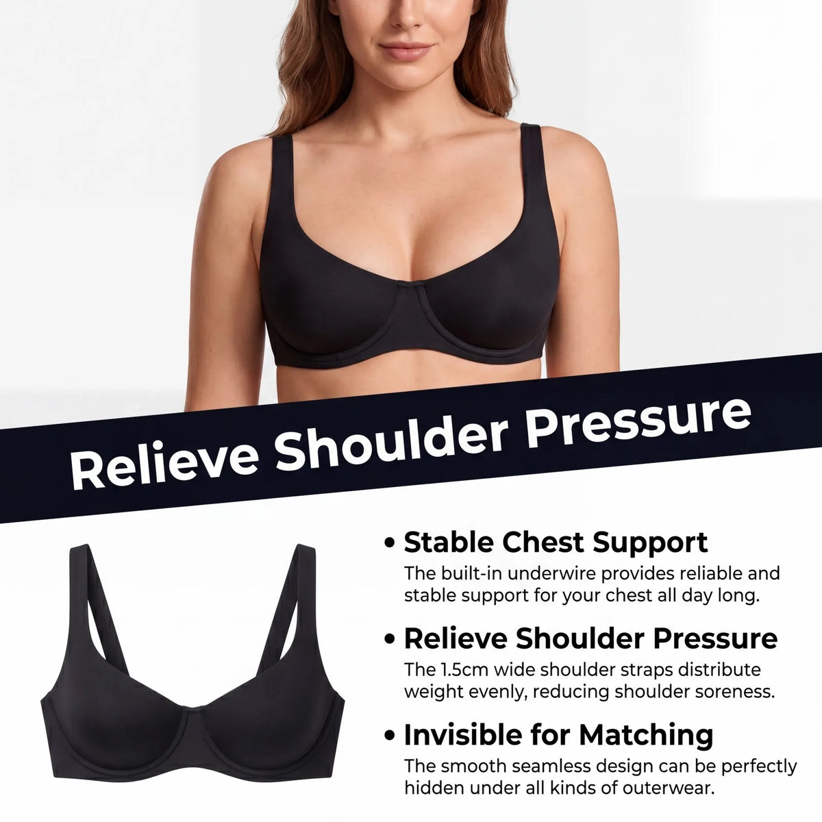 Zeriluna Underwire Bra – Unpadded, Breathable, Invisible Fit Underwire T-Shirt Bra HIP
