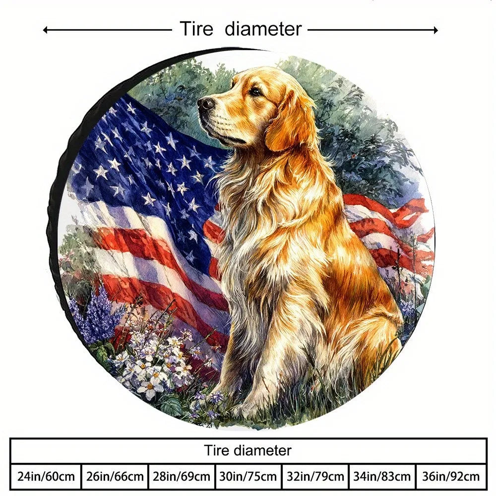 Patriotic Golden Retriever Spare Tire Cover – SUV & Jeep Spare Tire Cover HIP 1 16 in