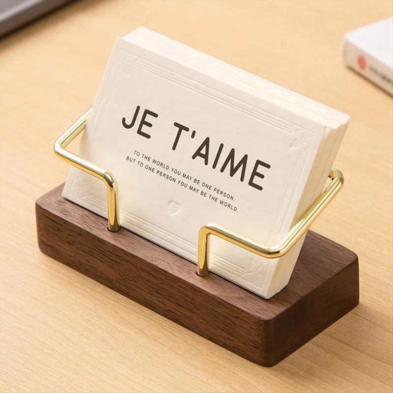 Wood & Gold Metal Business Card Holder Desk Organizer Stand Business Card Holder HIP