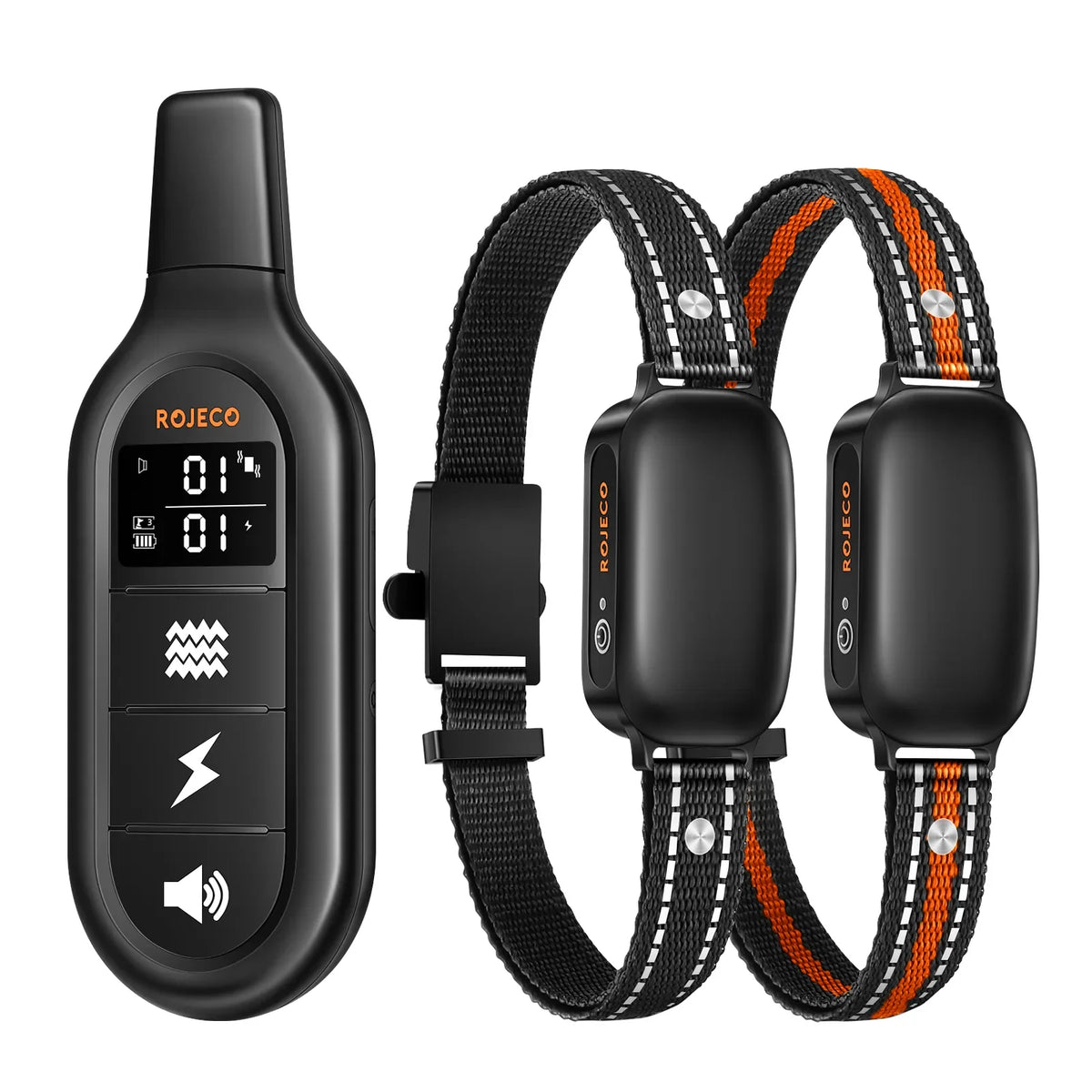 ROJECO Electric Dog Training Collar Digital Rechargeable Remote Control IPX7 Waterproof Vibrator Pet Dog Bark Stop Shock Collar HIP 2 Collars