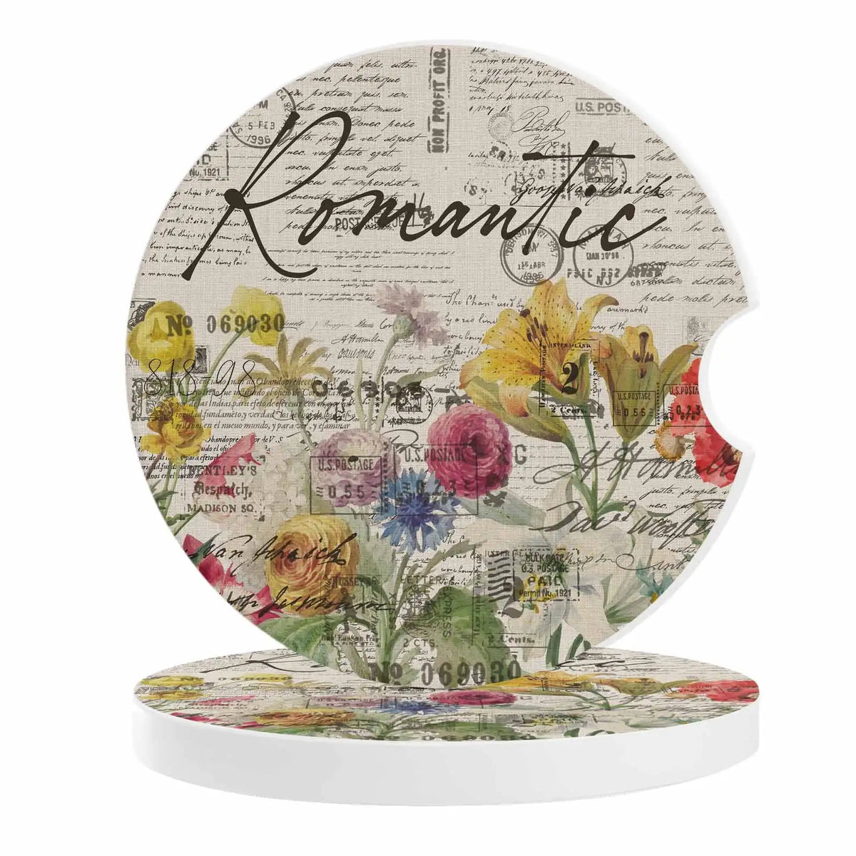 2-Pack Floral Ceramic Car Coasters – Absorbent Cup Holder Car Cup Holder Coaster HIP 1 Ceramic Cork