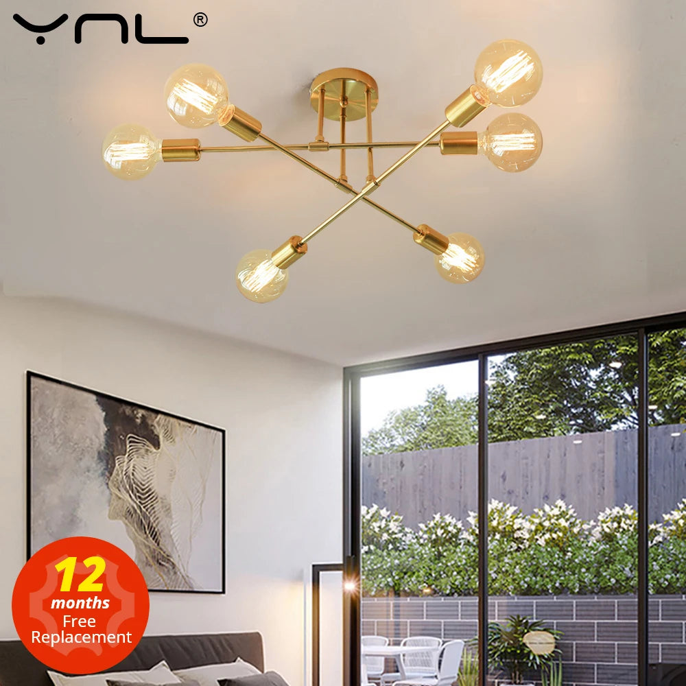 YNL Nordic Industrial Iron LED Ceiling Light – Black & Gold Ceiling Light Fixture HIP