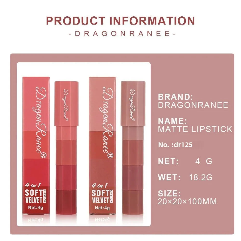 Dragon Ranee 4-in-1 Matte Velvet Lipstick Set – Waterproof Matte Lipstick Set HIP