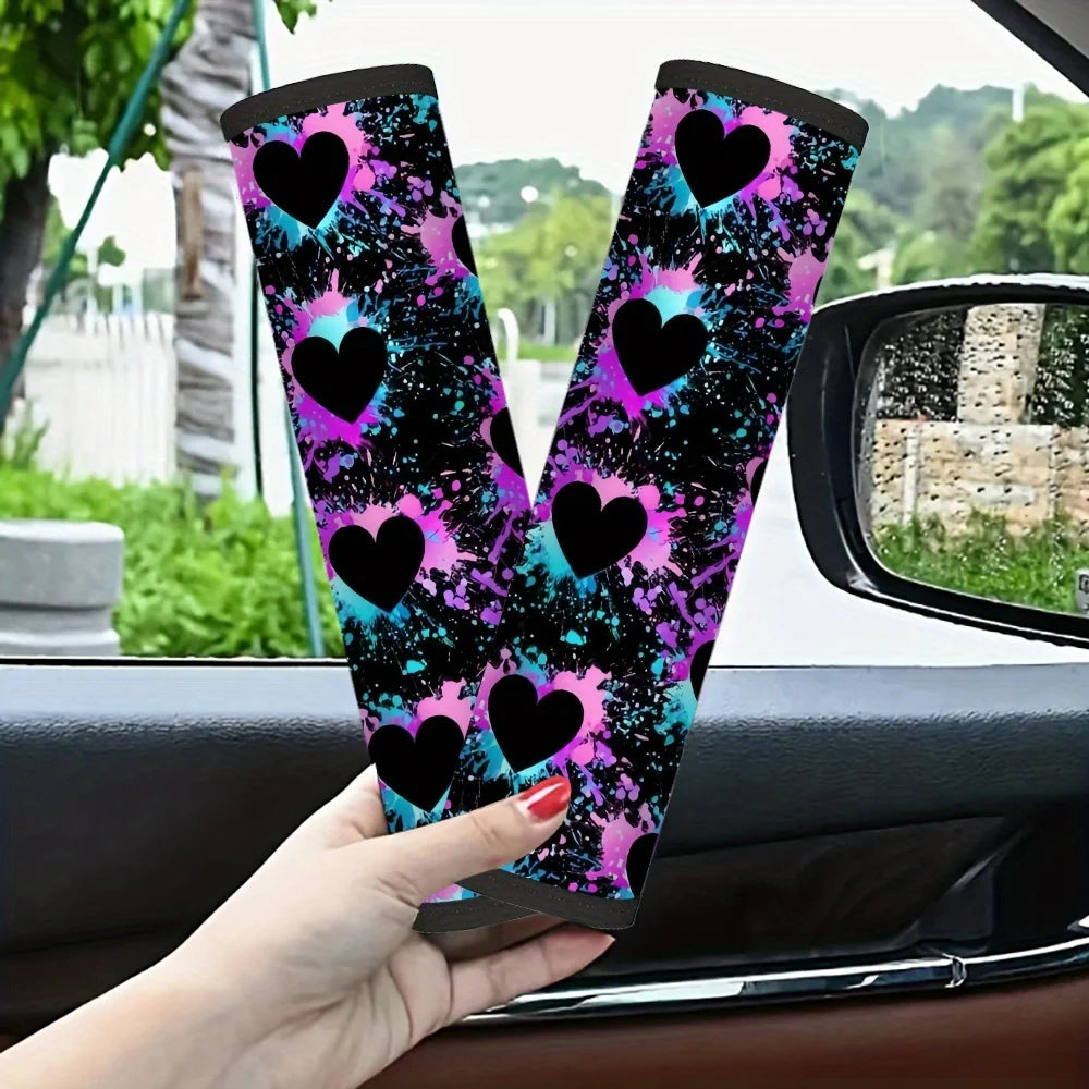 Car Seat Belt Covers – Colorful Heart Pattern, Set of 2 Seat Belt Cover HIP