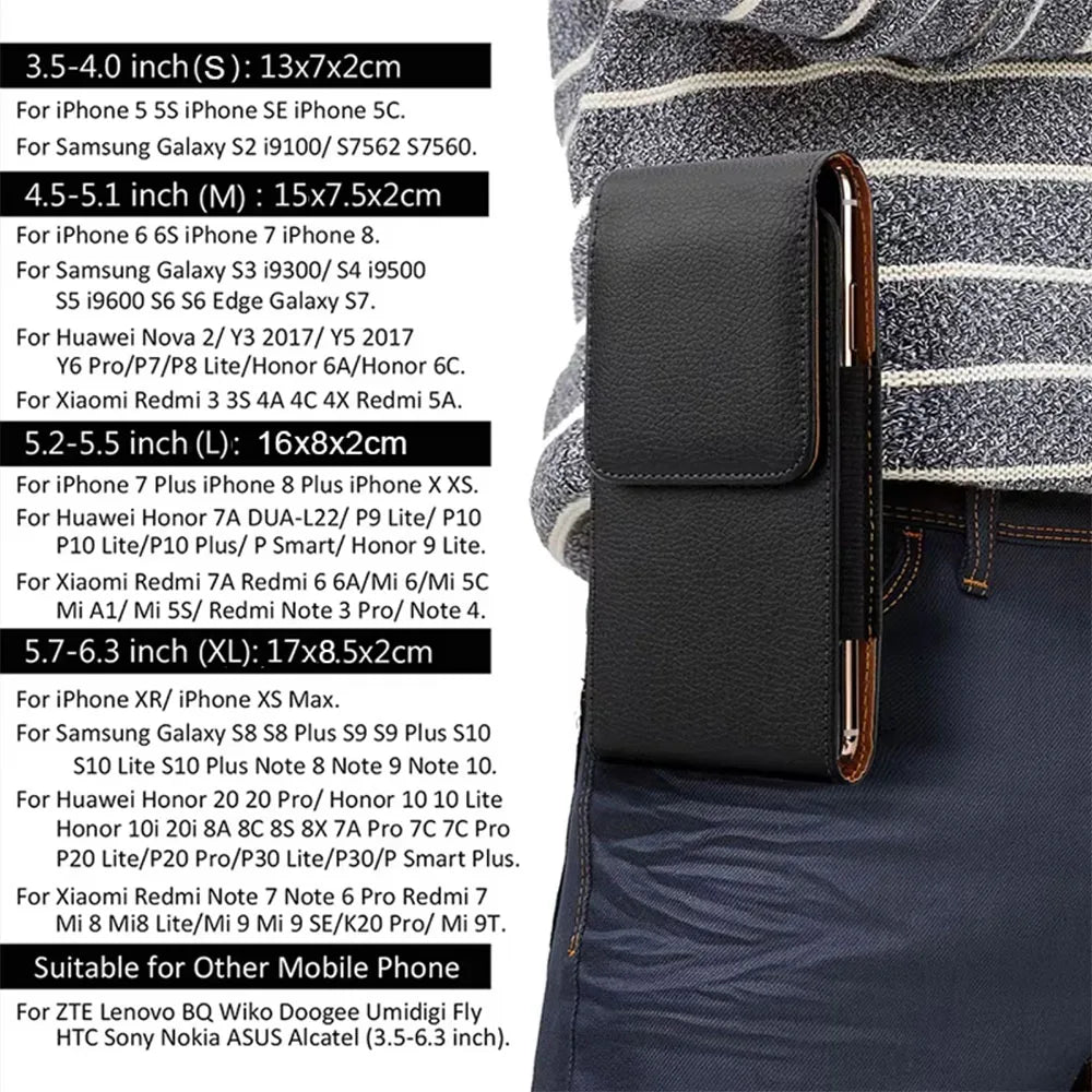 Universal Leather Belt Clip Phone Pouch – 3.5" to 6.3" Phone Belt Holster HIP