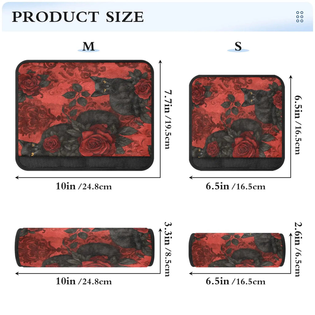 Gothic Roses & Black Cats Seat Belt Cover – 2-Piece Soft Pad Seat Belt Cover HIP