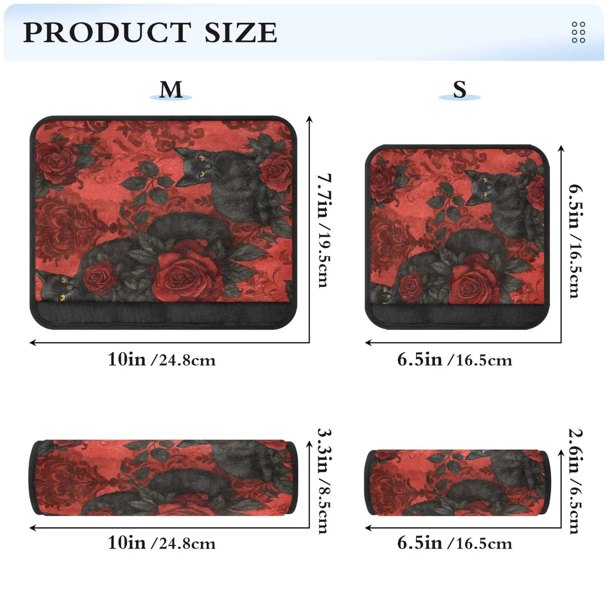 Gothic Roses & Black Cats Seat Belt Cover – 2-Piece Soft Pad Seat Belt Cover HIP