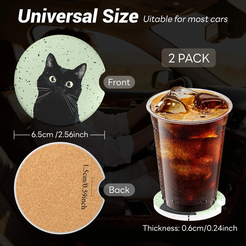 2-Pack Terrazzo Ceramic Car Cup Holder Coasters – Cork Base Car Cup Coaster Set HIP