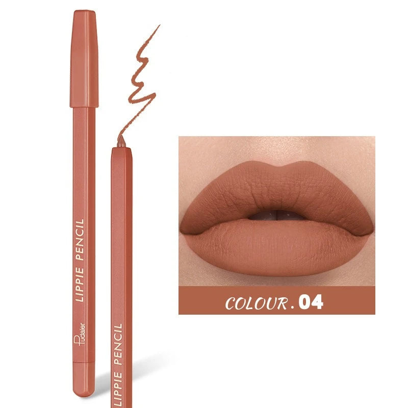 12 Color Matte Lip Liner Pencil Velvet Lipstick Pen Red Nude Contour Tint Long Lasting Waterproof Plump Lipliner with Sharpener HIP 04