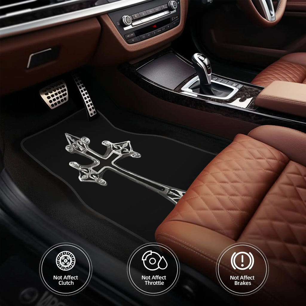 4-Piece Gothic Cross Car Floor Mats – Universal Fit, Black Car Floor Mats HIP