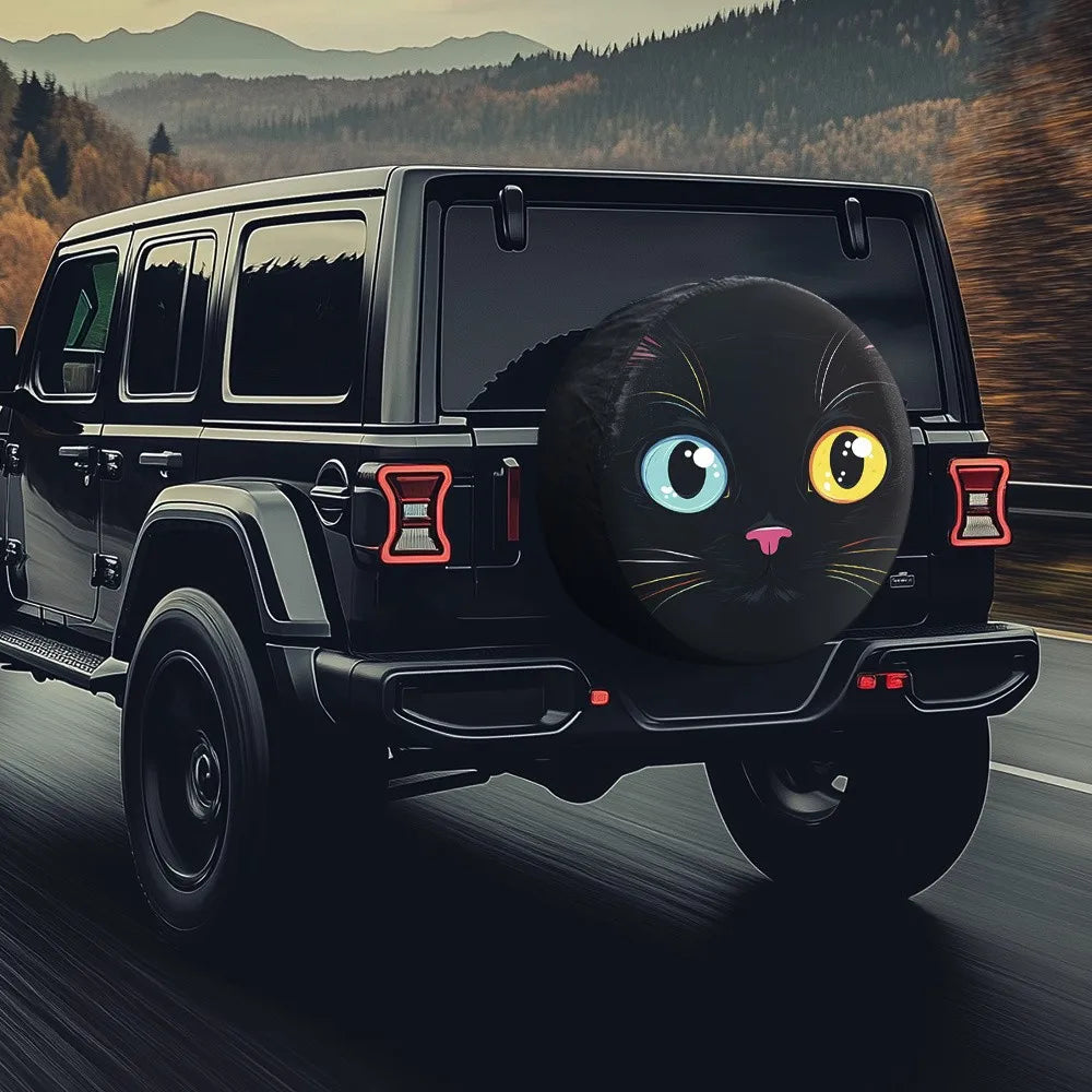 Black Cat Spare Tire Cover – Polyester SUV Jeep Wheel Protector Spare Tire Cover HIP 1 17 in
