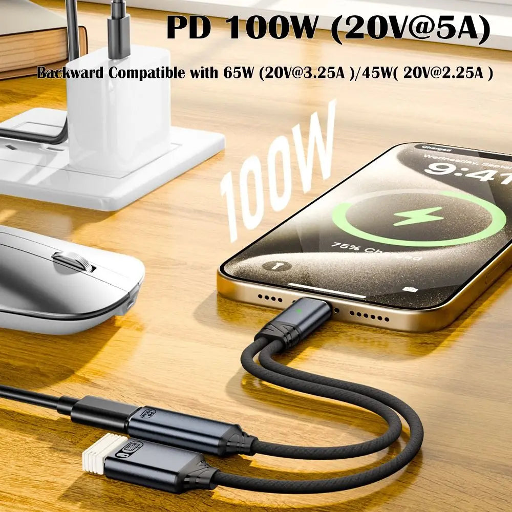 2-in-1 USB-C Splitter PD 100W Charging & Audio Adapter OTG USB-C Splitter Adapter HIP